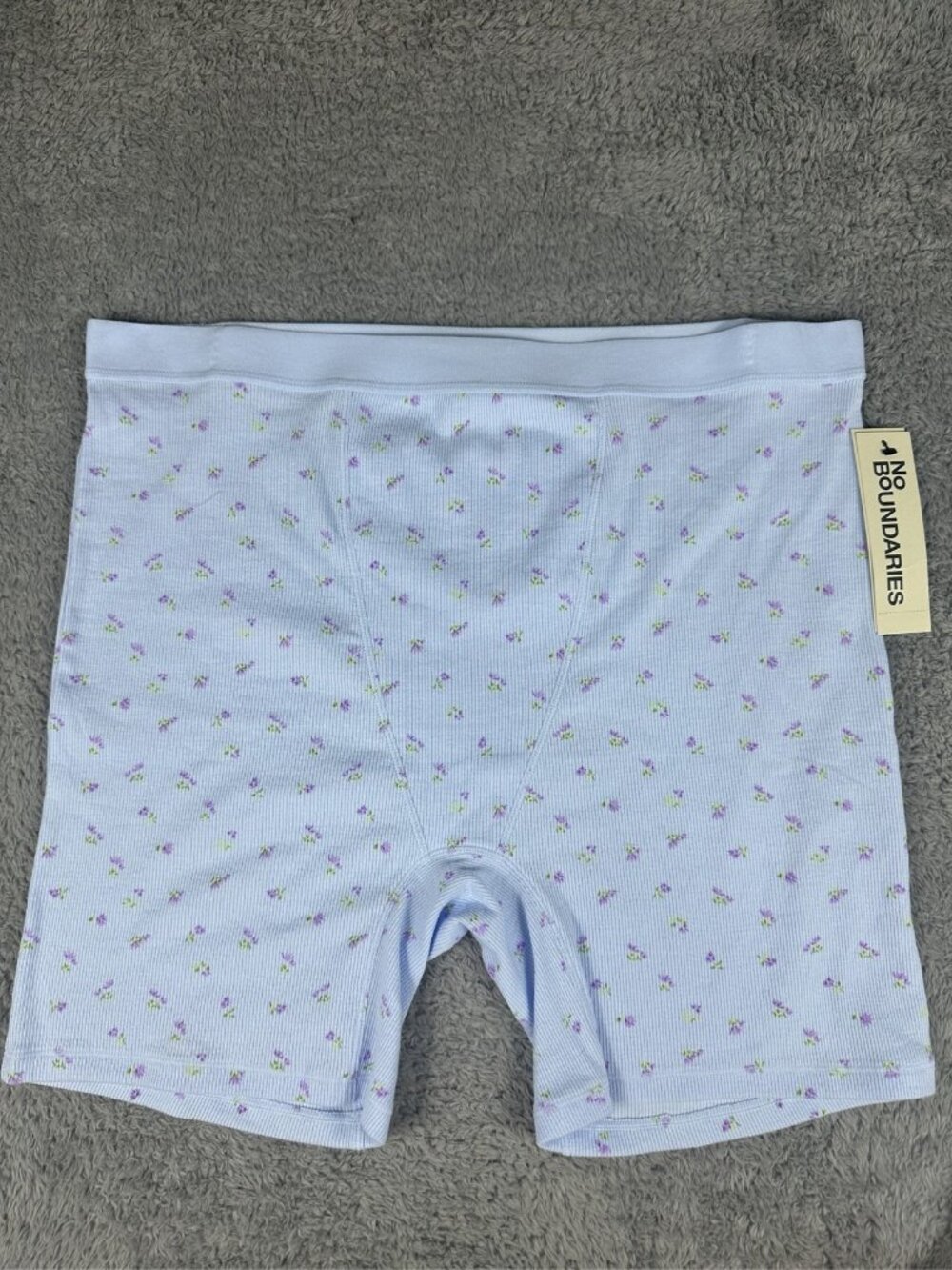 No Boundaries Women's Ribbed Boxer Briefs Shorts Blue Floral Print